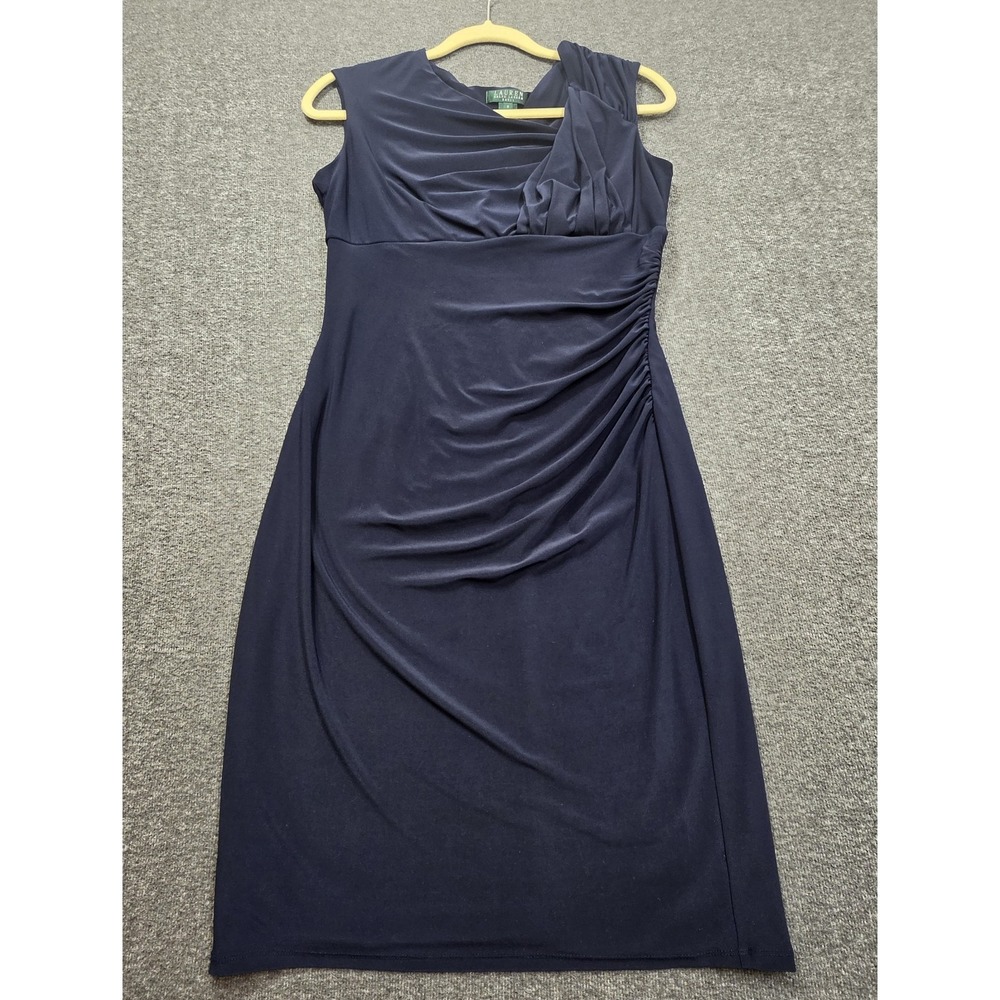 Lauren Ralph Lauren Navy Blue Ruched Side Dress Size 8 Cocktail Formal